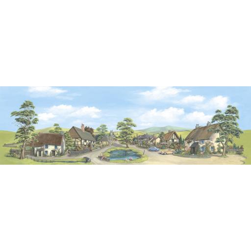 Sk-65 Village With Pond Backscene Small 178 X 340Mm (7 X 13 1/2In) Peco