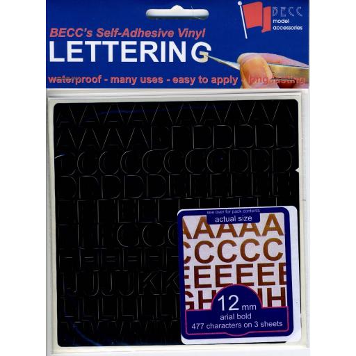 Lettering 8Mm Arial Bold 477 Characters Matt Black Becc Vinyl Decals