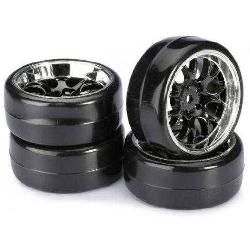 2510041 1/10 Drift Wheel Set Lp 'Comb/Profile B' Black/Chrome (4)