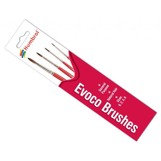 Evoco Paint Brush Pack (4) Natural Brushes Ag4150 Sizes 0,2,4,6 Humbrol