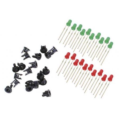 Pl-30 Led'S 3Mm 5V & Panel Clips Red & Green 20Pcs No Resistors