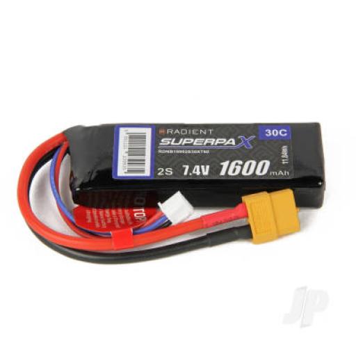 7.4V 1600mA 30c XT60 LI-POLY BATTERY