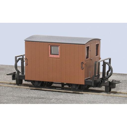 GR-580UB FFESTINIOG RAILWAY 4 WHEEL BRAKE VAN 2 BALCONY COACH UNLETTERED BROWN