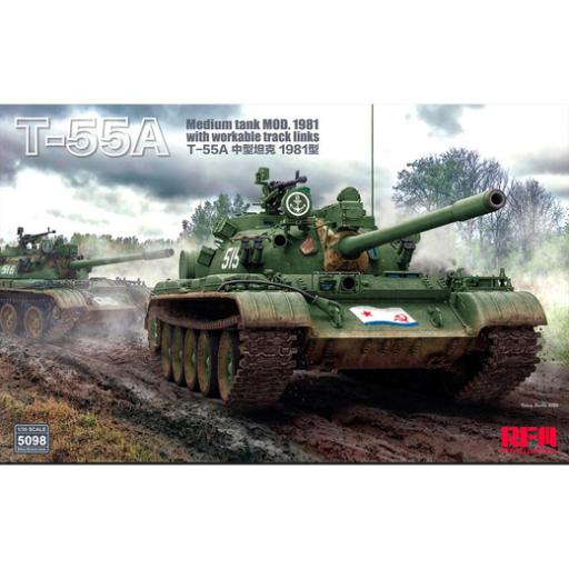 5098 T-55A MEDIUM TANK MOD 1981 W/WORKABLE TRACK LINKS 1:35 RFM RYEFIELD