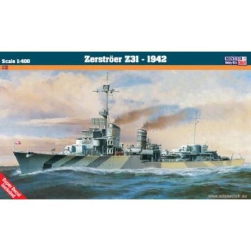 070557 G-55 GERMAN ZESTOER Z-31 1942 DESTROYER 1:400 MISTER HOBBY