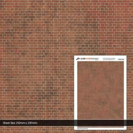 TX263 ENGLISH BOND DIRTY RED BRICK 5pcs BUILDING PAPER OO GAUGE SCALE MODEL SCENERY