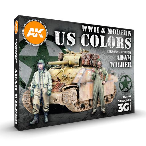 AK11763 WW2 & MODERN US COLOURS ACRYLIC PAINT SET 18pcs