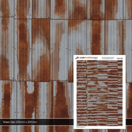 TX012 RUSTY CORRUGATED IRON 5pcs BUILDING PAPER OO GAUGE SCALE MODEL SCENERY
