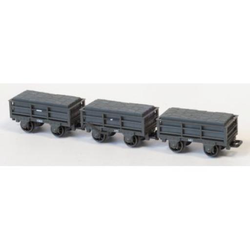 GR323 FR 2 TON SLATE WAGONS 3pk UNBRAKED x 2 BRAKED x 1 DARK GREY